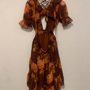 Floral Mini Dress with Deep V Neck